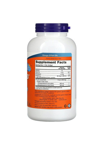 Омега 3-Д Ультра Omega 3-D, 600 EPA / 300 DHA 180 риб'ячих гелевих капс Now Foods (365751803)