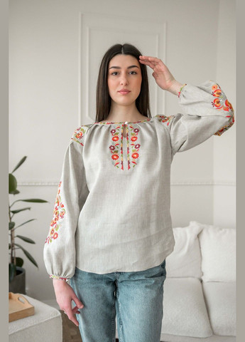 Серая рубашка Vyshyvanka лен (299331644)