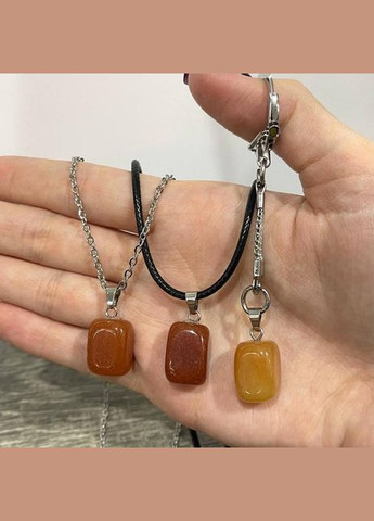 Підвіска з натуральним каменем Сердолік - кулон в формі "міні блок" на ланцюжку срібло в подарунковій коробочці Овен (331291864)