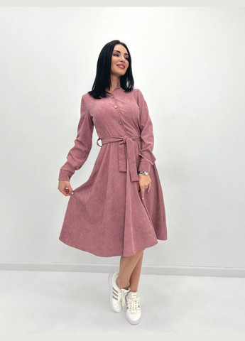Розово-лиловое кэжуал вельветовое платье меди Fashion Girl однотонное