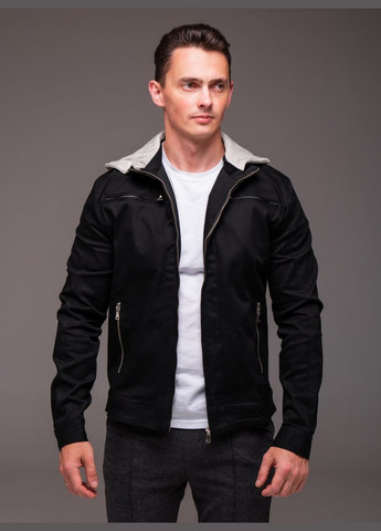 Черная демисезонная котоновая куртка со съемным капюшоном Vakko