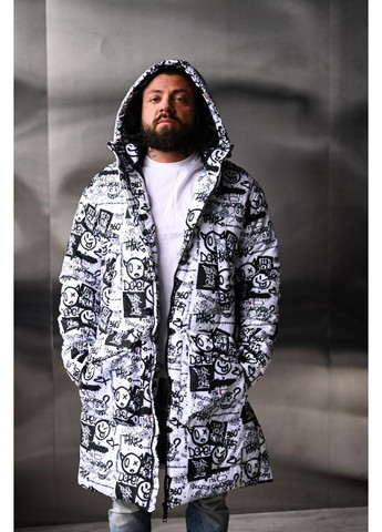 Комбинированная демисезонная куртка зимняя с капюшоном принт мужская женская унисекс. No Brand