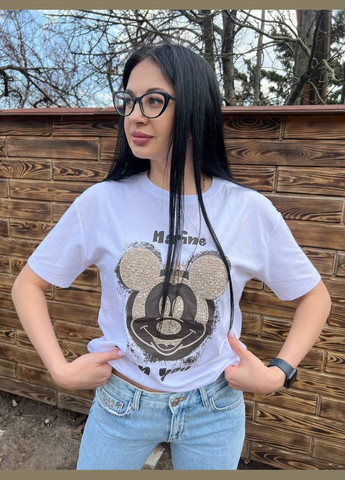 Жіноча біла бавовняна футболка міккі туреччина No Brand спортшик - (334000608)