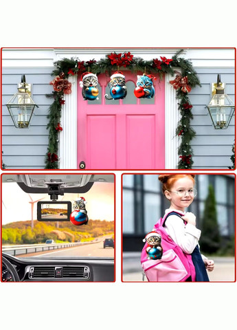 Игрушка на елку из акрила в форме шкодного котенка играющего с елочными игрушками, подвеска на ключи, в машину No Brand (314813405)