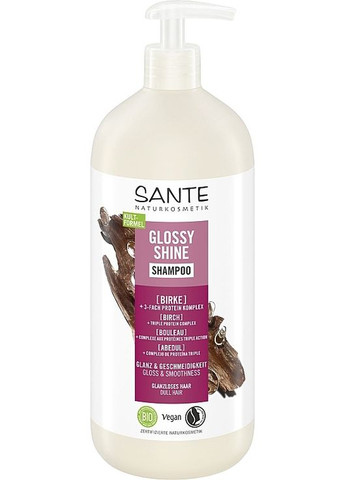 БІО-Шампунь для блиску волосся з Протеїновим комплексом та Березовим листям Glossy Shine Shampoo 250ml (1340219-31157166) Sante (368654745)