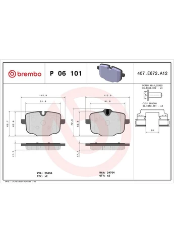 Тормозные колодки дисковые P06 101 Brembo (390299368)
