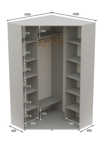 Шкаф-купе двухдверный угловой 100*100*230 Серый Зеркало с пескоструйным рисунком Угол-1 Алекса (360469215)