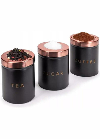 Набор кухонных банок "Black Rose" 3 контейнера Ø9х12см (чай/кофе/сахар) Kamille (372295261)