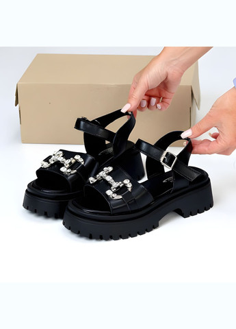 Жіночі шкіряні босоніжки на платформі 1424 Чорні Seven (331431457)