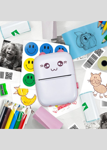 Портативний термопринтер Mini printer Pink | Дитячий принтер з набором олівців та наклейок. JETIX (335814271)