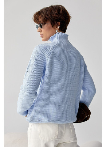 Голубой зимний вязаный женский свитер с косичками - розовый цвет Lurex