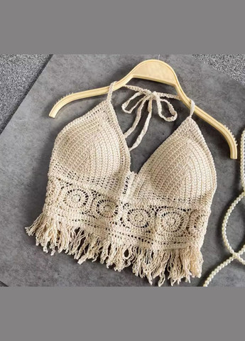 В'язаний топ-бюстгальтер на зав'язках з бахромою S/M No Brand (338863562)