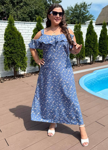 Вишуканий легкий літній максі сарафан з квітковим візерунком та воланом Tik-Tak (350607399)