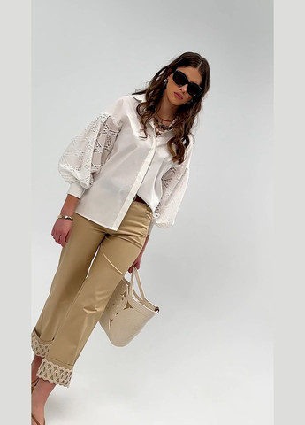 Белая эксклюзивная блуза с вышитым рукавом в украинском стиле - ua54 / eu48 Iren Klairie