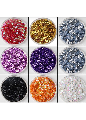 Набір паєток 5 мм, 12 кольорів у баночках на стрічці | Для творчості та декору No Brand (366197688)