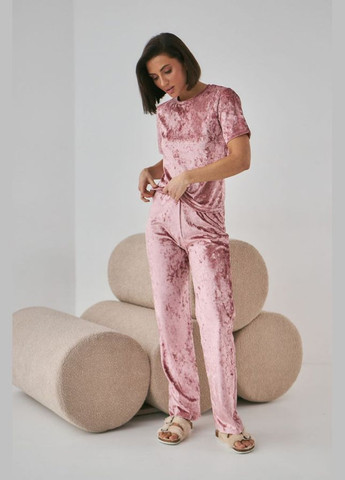 Розовая всесезон велюровая пижама с брюками футболка + брюки Barwa 0292/280 dark rose