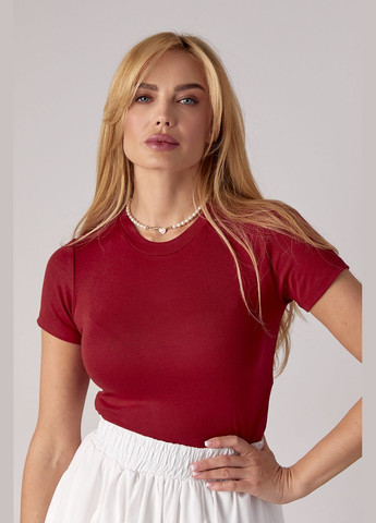 Темно-красная летняя короткая трикотажная футболка Lurex