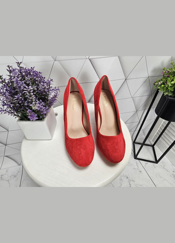 Туфли красные замшевые на широком каблуке с платформой (23,5 см) sp-2948 No Brand