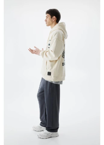 Худи флис,кремовый с принтом, Pull & Bear (373271498)
