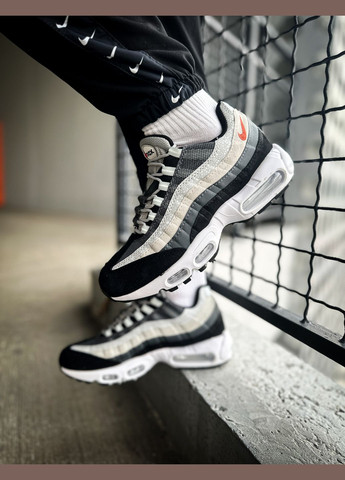 Серые всесезонные кроссовки мужские nike air max 95 gray black white | найк аир макс 95 серые черные белые No Brand