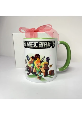 Чашка керамическая "Minecraft" с игровым принтом (зеленая внутри и с цветной ручкой), 330 мл No Brand (378621844)