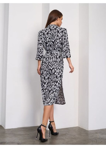 Комбинированное платье sa-653 черно-белое ISSA PLUS однотонное