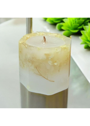 Свеча ручной работы декоративная восьмиугольная свеча с бежевой гортензией с деревянным фитилем 15 часов горения Handmade Studio - AV (372492530)