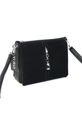 Чорна замшева жіноча прямокутна сумка крос боді клатч на три відділення на блискавці Yirui (301536418)