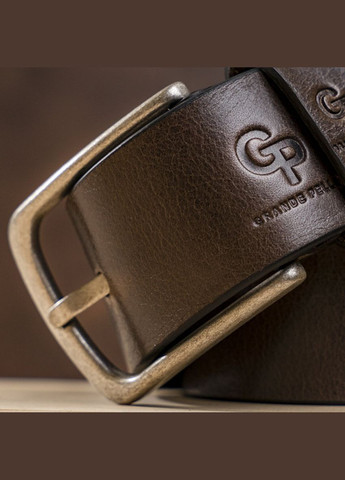 Чоловічий ремінь шкіряний з круглою пряжкою 11271 Коричневий Grande Pelle (302972130)