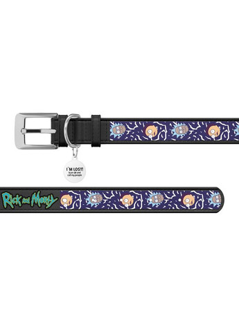 Нашийник для собак шкіряний WAUDOG Design з QR паспортом, малюнок "Рік та Морті 2",, Ш 35 мм, Д 46-59 см, чорний No Brand (363197590)