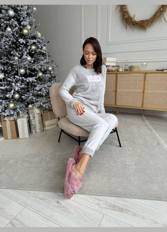 Сіра зимня жіноча піжама флісова з махрою сіра s (5019) GT