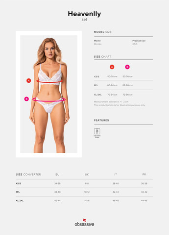 Білий демісезонний еротичний комплект heavenlly 2-pcs set, бюстгальтер і танга Obsessive
