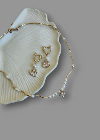 Набор украшений с натуральным жемчугом, чокер сердце и серьги с подвеской сердце (CH34) Ksenija Vitali жемчуг (пресноводный) (290187216)