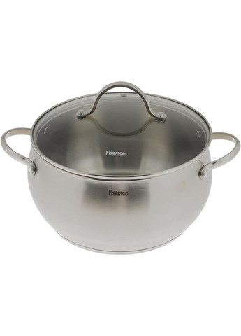 Кастрюля из нержавеющей стали 5.9л пузатая для готовки и тушения блюд жаропрочная крышка с пароотводом Fissman (368986439)