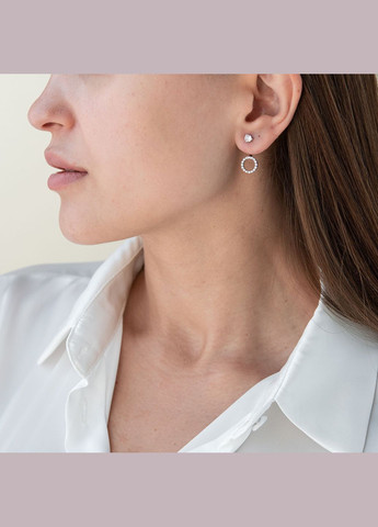 Срібні сережки - джекети Кругообіг з фіанітами 2674/9р-CZ Oniks (264024469)