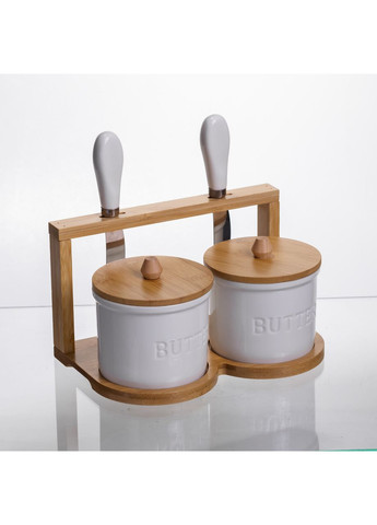 Набор маслянок для сливочного масла 2 (шт) с ножами 2 (шт) на бамбуковой подставке SCT-641 Yiwu (369673554)