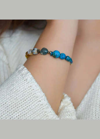 Браслет натур Хризоколла, Ларимар, Цитрин, Азурит, фур-ра гип-ный сплав цвет серебро d-10-2мм+- L-19-24см No Brand браслет (300781145)