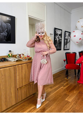 Пудровое платье 2091 сетка с серебром на подкладке,праздничная,новогодняя,легкая Україна