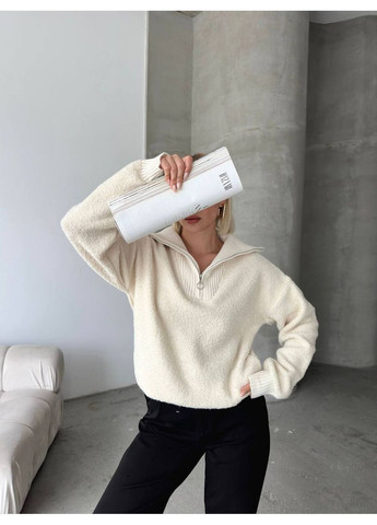 Молочний демісезонний трикотажний светр з коміром на блискавці — м’який та затишний, універсальний розмір, туреччина DK/DL Мода без кордонів