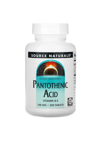 Вітаміни та мінерали Pantothenic Acid 100 mg, 250 таблеток Source Naturals (296260076)
