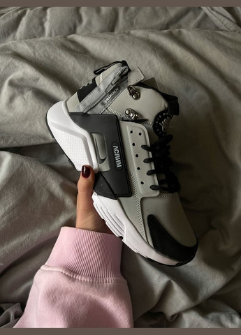 Серые зимние кроссовки зимние мужские nike huarache x acronym winter mid gray termo | найк хуарачи х акронум высокие серые термо No Brand