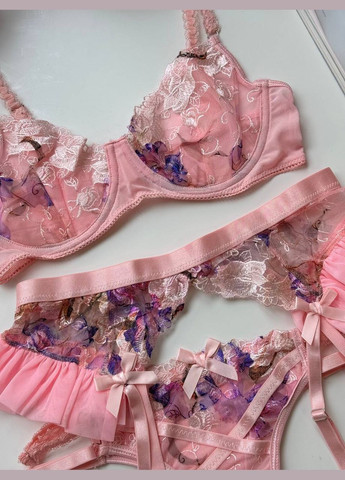 Розовый комплект женского белья с поясом и гартерами Simply sexy