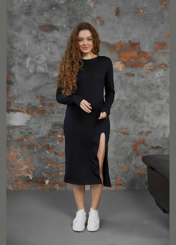 Чорна повсякденний, кежуал базова сукня по фігурі з привабливим розрізом сукня-водолазка Vakko однотонна