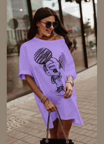 Лавандовое платье-туника оверсайз с качественным накатом. Україна с рисунком