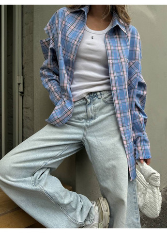 Голубой повседневный рубашка Україна с длинным рукавом