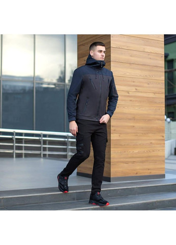 Черная демисезонная мужская демисезонная куртка softshell черная с темно-синим Freedom