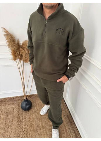 Оливковий (хакі) демісезонний костюм 454 чоловічий полар фліс теплий,кофта з коміром на блискавці,якісна вишивка,штани,не кпшлатиться тамне линяє Україна