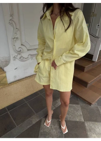 Жіночий льняний костюм 3-ка з oversize сорочкою No Brand (403247835)