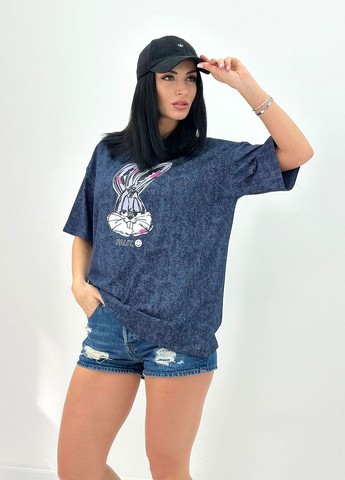 Темно-синяя летняя летняя женская футболка с коротким рукавом Fashion Girl Roger