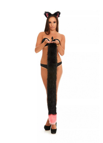 Анальный меховой хвост без пробки, Черный с ярко-розовым кончиком, 100 см. OKOVA (315149121)